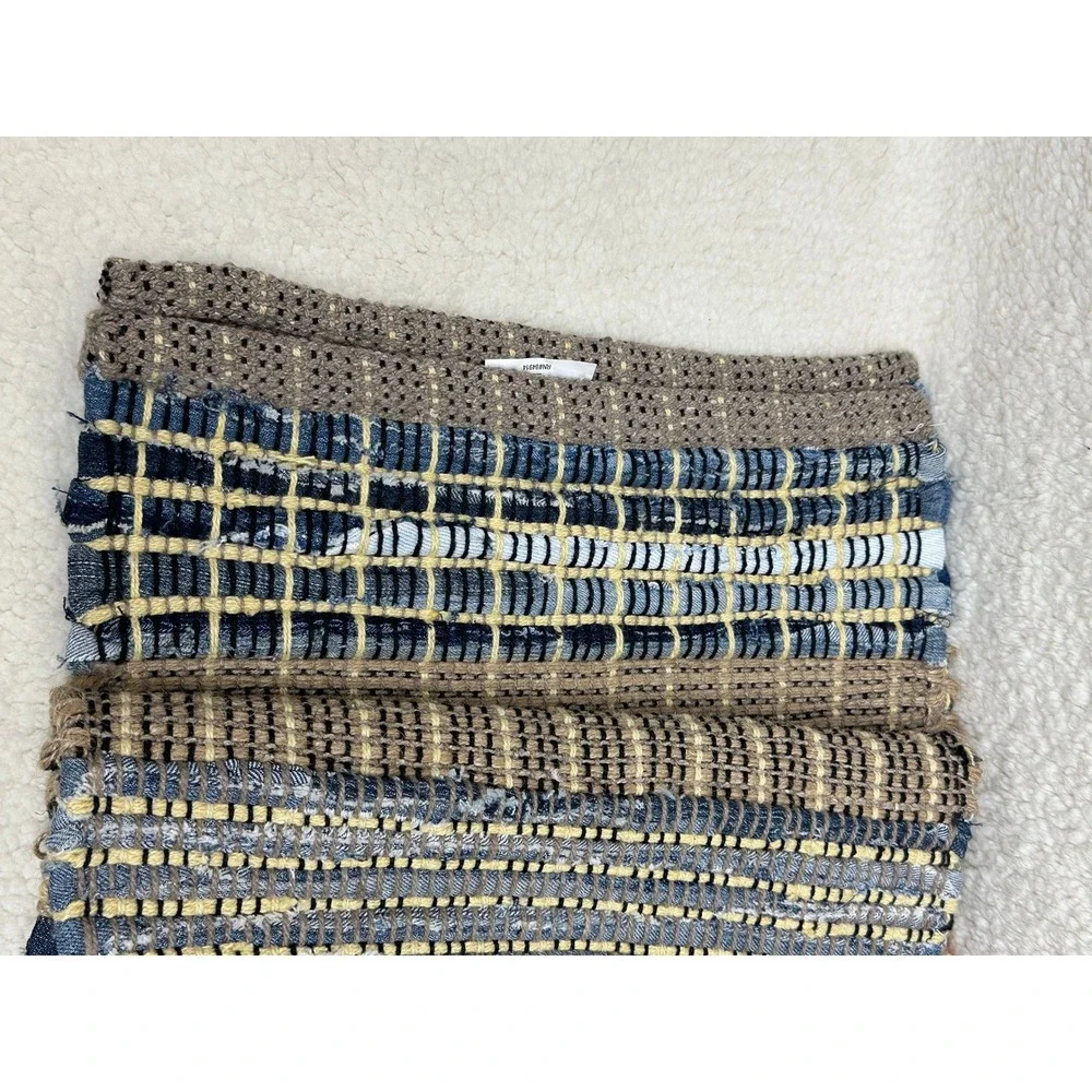 Woven Placemat Brown Blue Denim Border Textured Handcrafted Style Set of 4 Boho